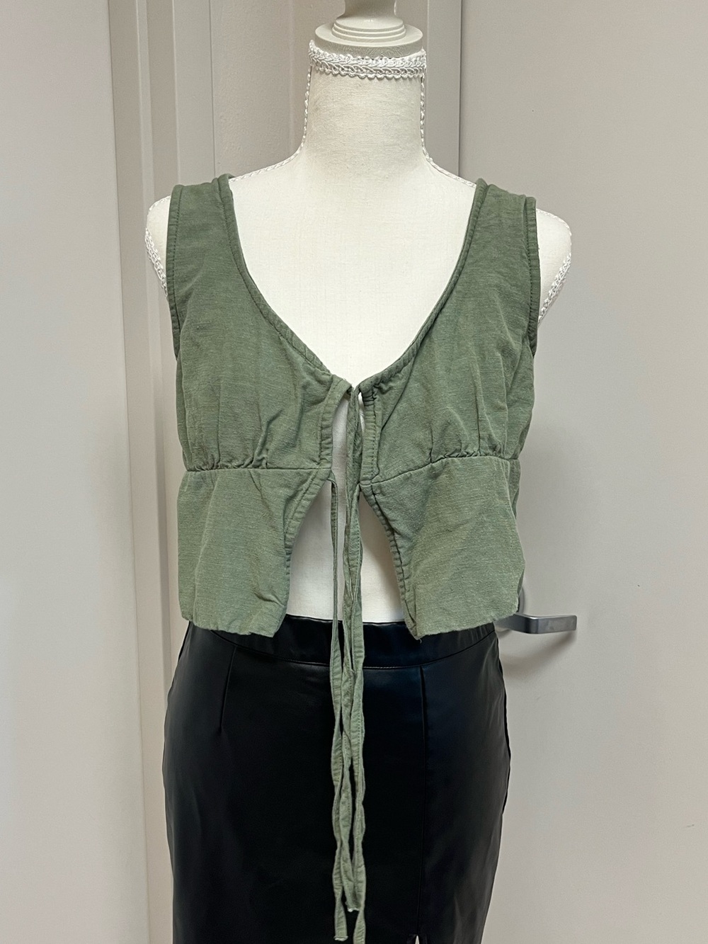 Olive Tie-Front Sleeveless Crop Top